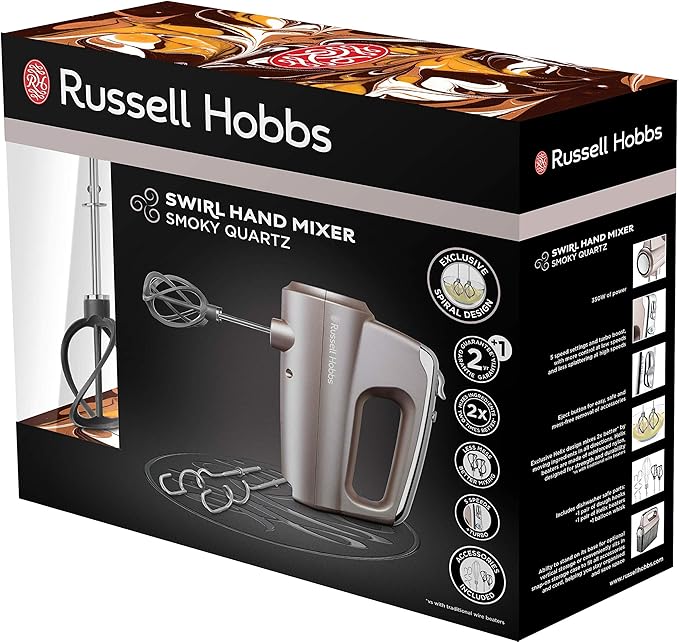 Russell Hobbs Swirl Hand Mixer 350W Helix Whisks