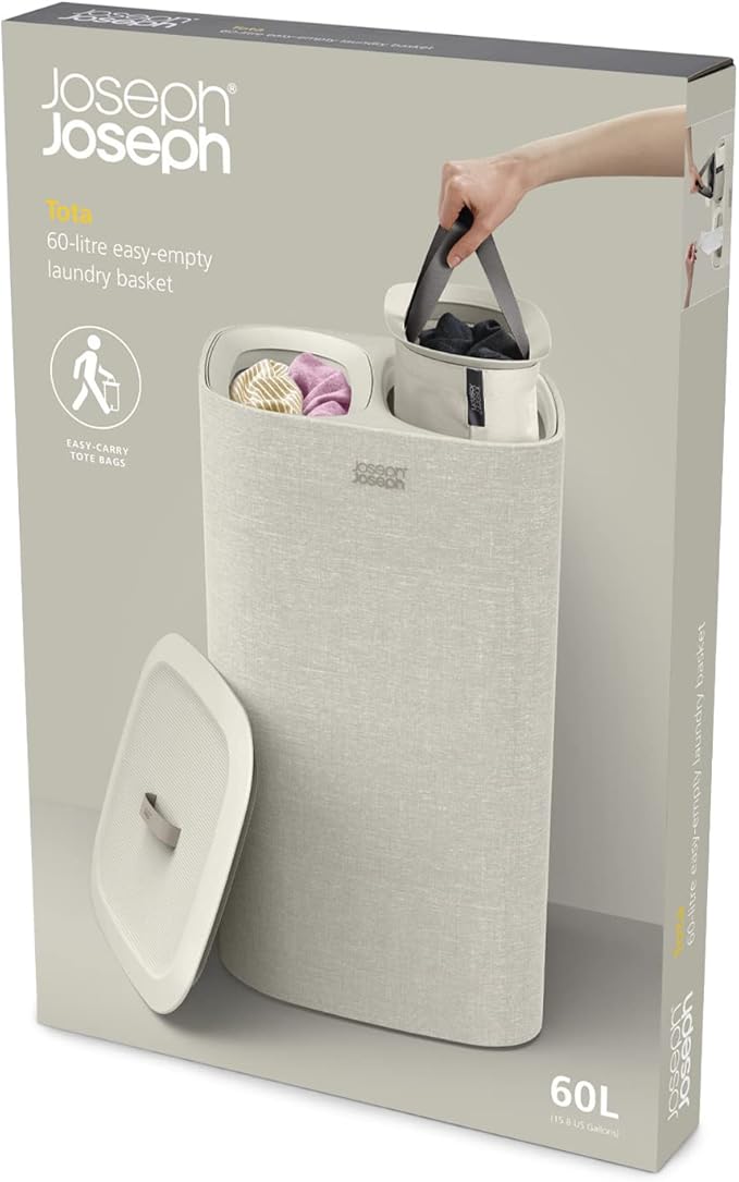 Joseph Joseph Tota Laundry Basket 60L 2 Compartment Ecru