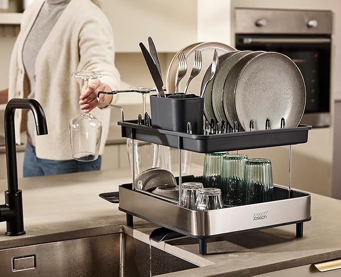 Joseph Joseph Excel 2-Tier SS Dish Rack Wine Glass Holder