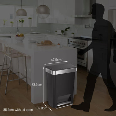 Simplehuman Rectangular Pedal Bin 45L Black Steel Trim Liner Pocket