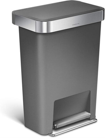 Simplehuman Rectangular Pedal Bin 45L Grey Steel Trim Liner Pocket