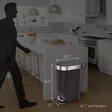 Simplehuman Slim Pedal Bin 40L Grey with Steel Trim