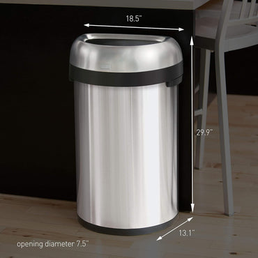 Simplehuman Semi-Round Open Bin 60L Brushed Steel