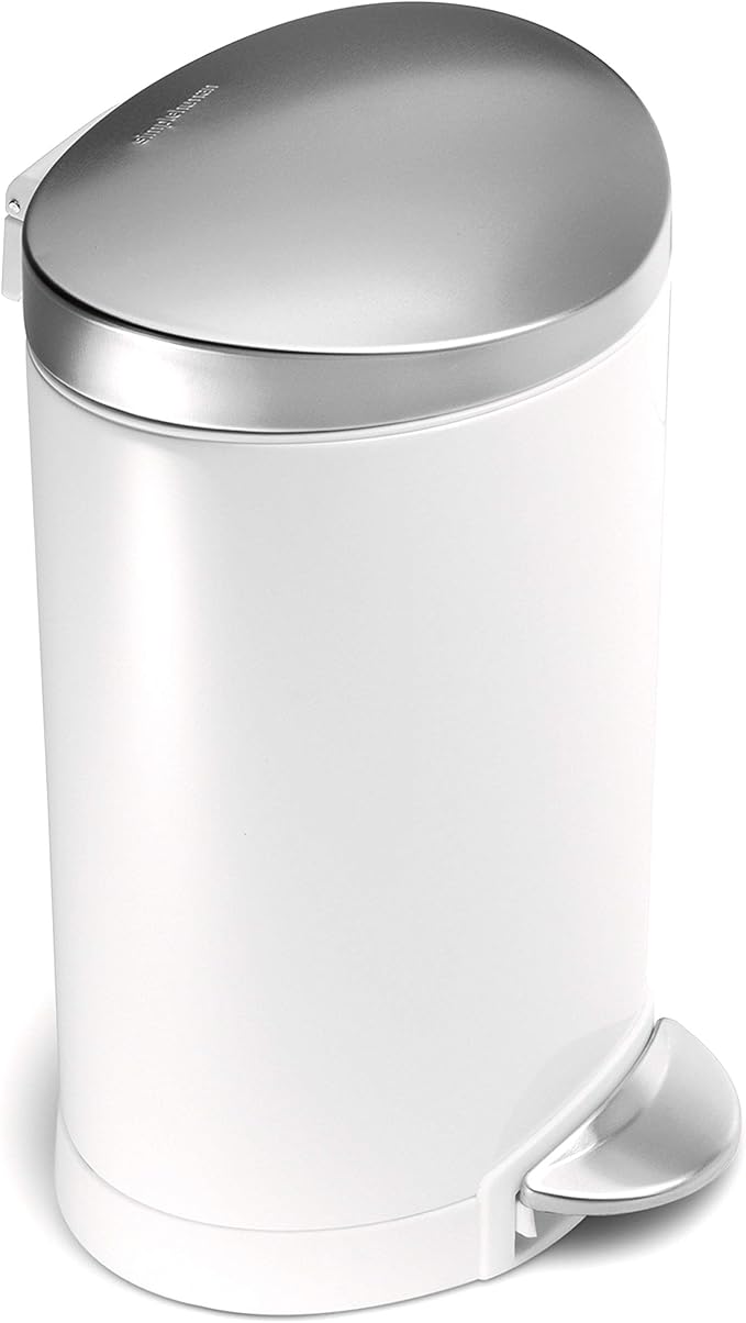 Simplehuman Semi-Round Pedal Bin 6L White/Brushed Steel