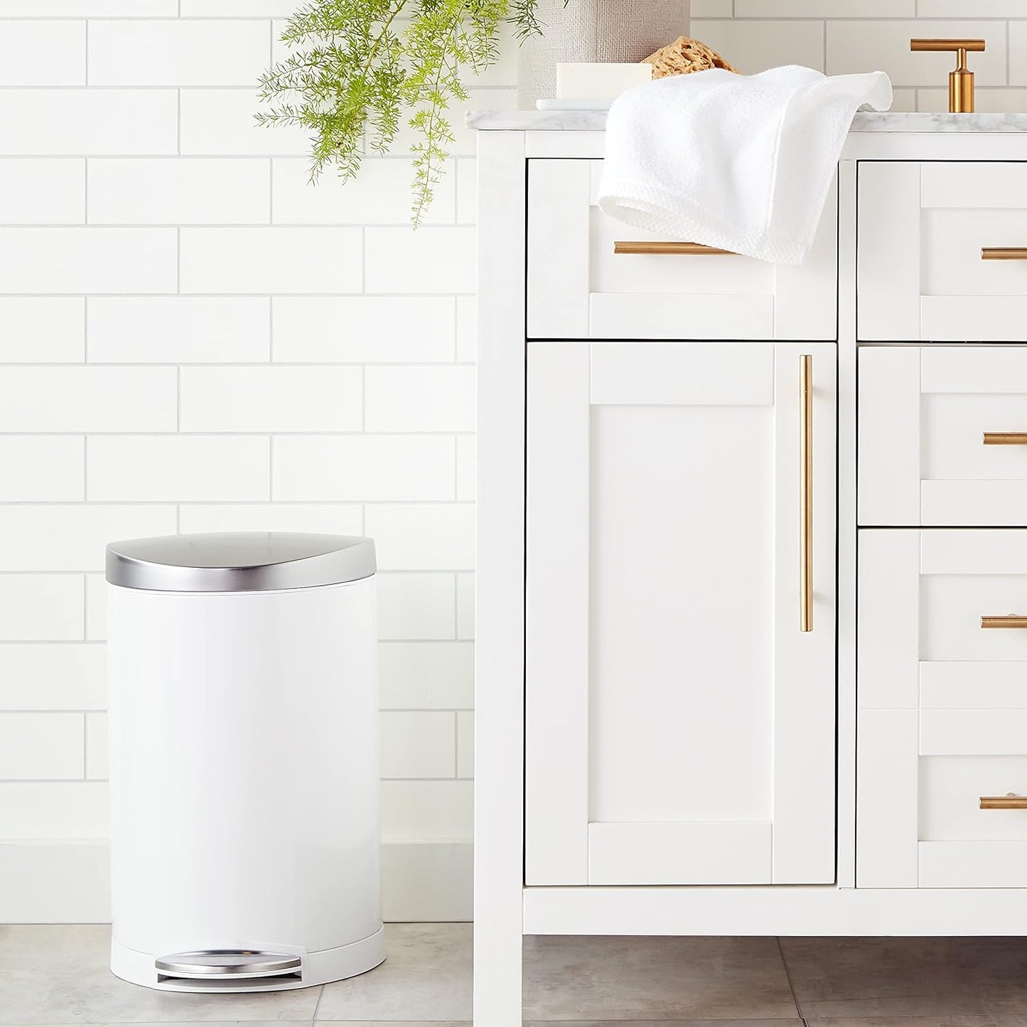 Simplehuman Semi-Round Pedal Bin 10L White/Brushed Steel