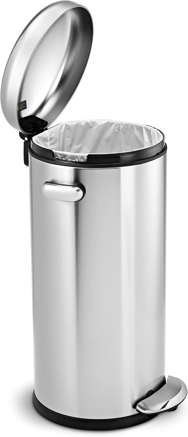 Simplehuman Round Retro Pedal Bin 30L Brushed Steel