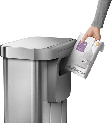 Simplehuman Rectangular Pedal Bin 55L Brushed Steel Liner Pocket
