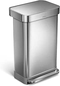 Simplehuman Rectangular Pedal Bin 45L Brushed Steel Liner Pocket