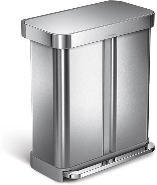 Simplehuman Dual Compartment Recycler Bin 58L Brushed Steel