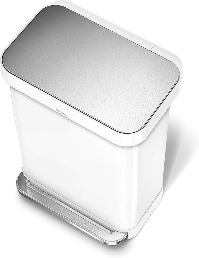 Simplehuman Rectangular Pedal Bin 55L White Steel Liner Pocket