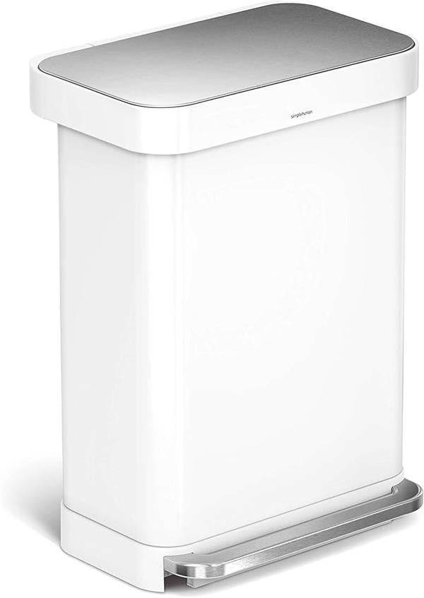 Simplehuman Rectangular Pedal Bin 55L White Steel Liner Pocket