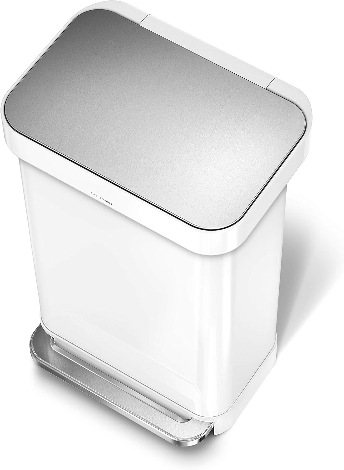 Simplehuman Rectangular Pedal Bin 45L White Steel Liner Pocket