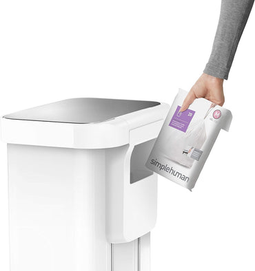 Simplehuman Rectangular Pedal Bin 45L White Steel Liner Pocket