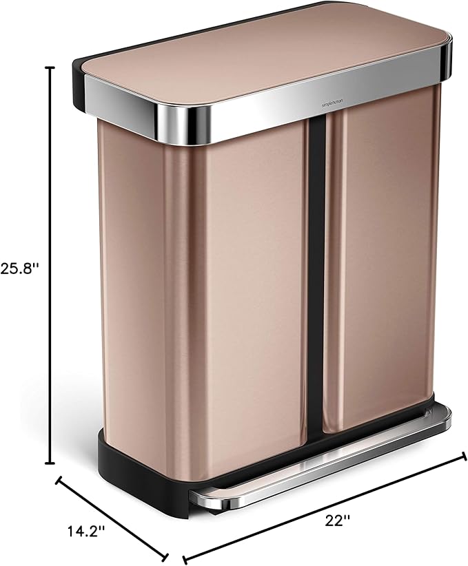 Simplehuman Dual Recycler Pedal Bin 58L Rose Gold