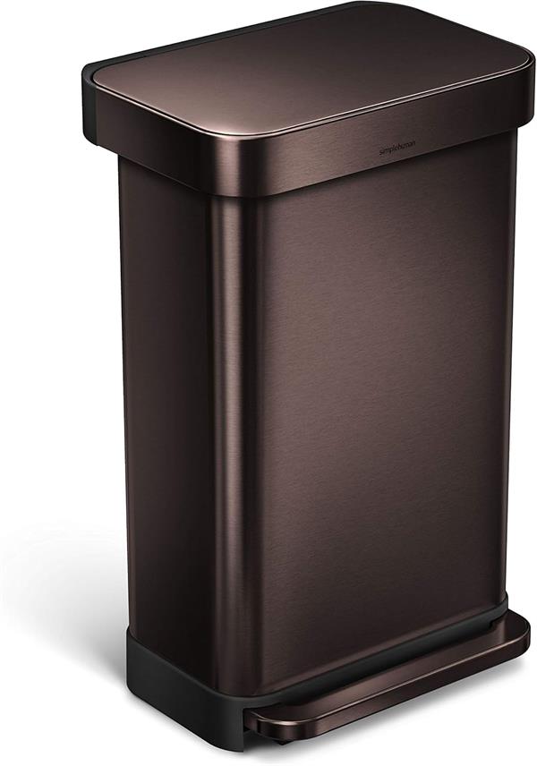 Simplehuman Rectangular Pedal Bin 45L Dark Bronze Liner Pocket