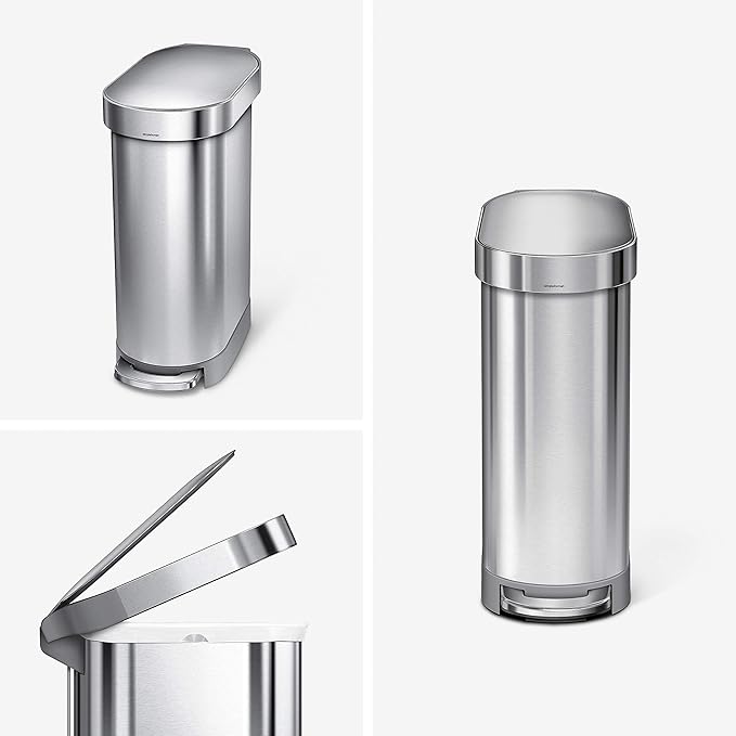 Simplehuman Slim Pedal Bin 45L Brushed Steel