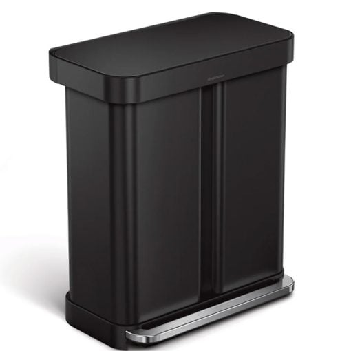 Simplehuman Rectangular Recycler Pedal Bin 58L Matte Black