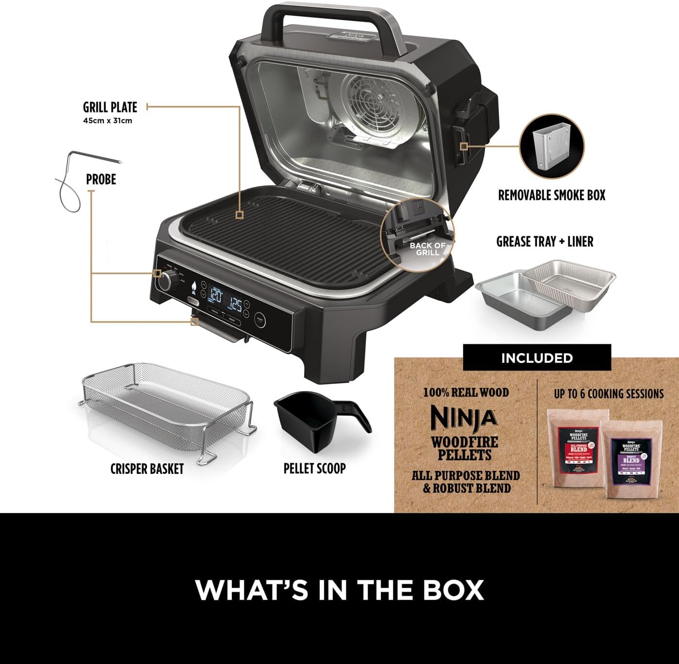 Ninja Woodfire Pro XL Electric BBQ Grill Smoker 1700W