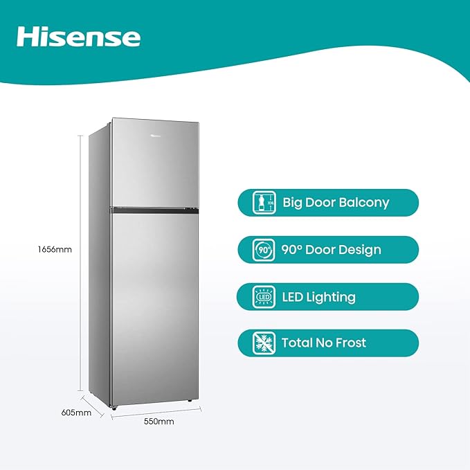 Hisense Top Mount Refrigerator 12CFT No Frost Multi Air Flow Silver