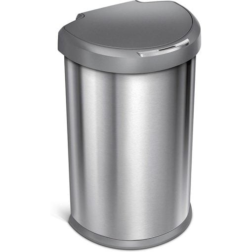 Simplehuman Semi-Round Sensor Bin 45L Brushed Steel Grey Lid