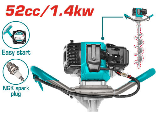 Total Gasoline Earth Auger 52cc 1.4KW (Head Only)