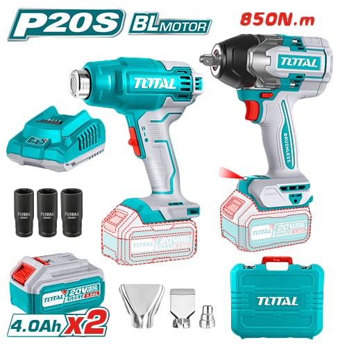 Total Cordless Combo Kit 2PC Impact Wrench Heat Gun 4.0Ah