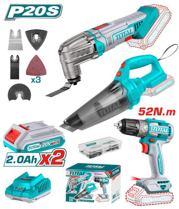 Total Cordless Combo Kit 3PC Multi-Tool Drill Vacuum