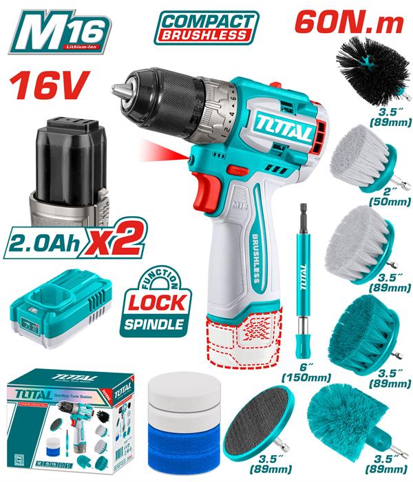 Total Brushless Cordless Drill 16V 60Nm 13mm Chuck