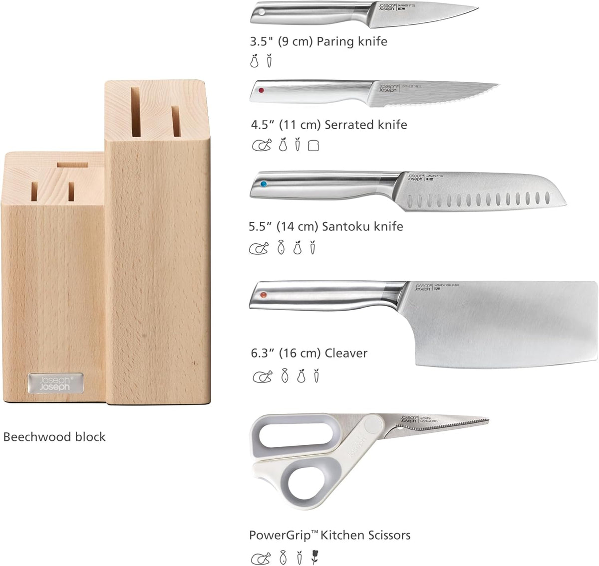 Joseph Joseph Elevate Fusion Knife Set 5PC with Block SS