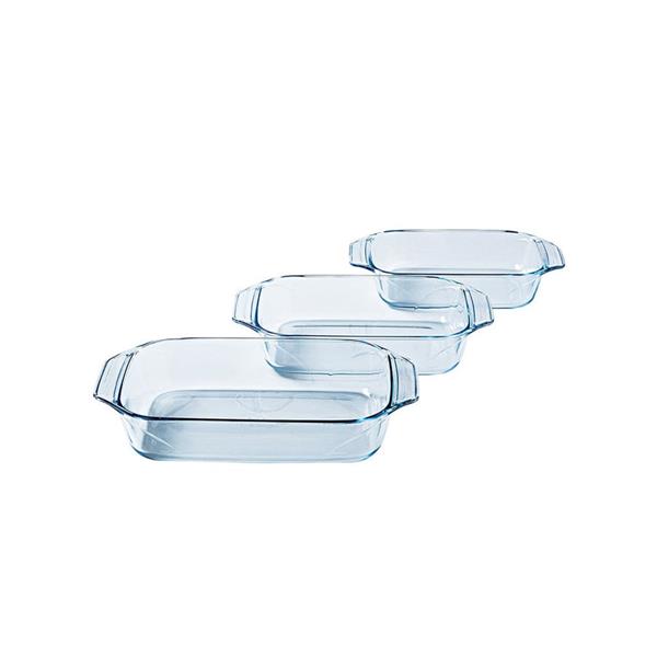 Pyrex Rectangular Glass Roaster Set 3PC Oven Safe