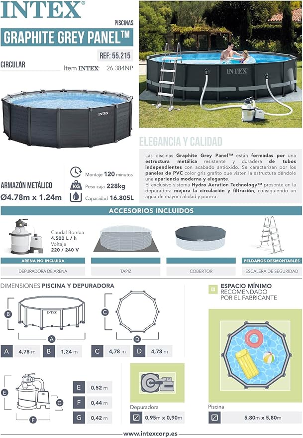 Intex Graphite Gray Panel Pool Set 4.78m Sand Filter