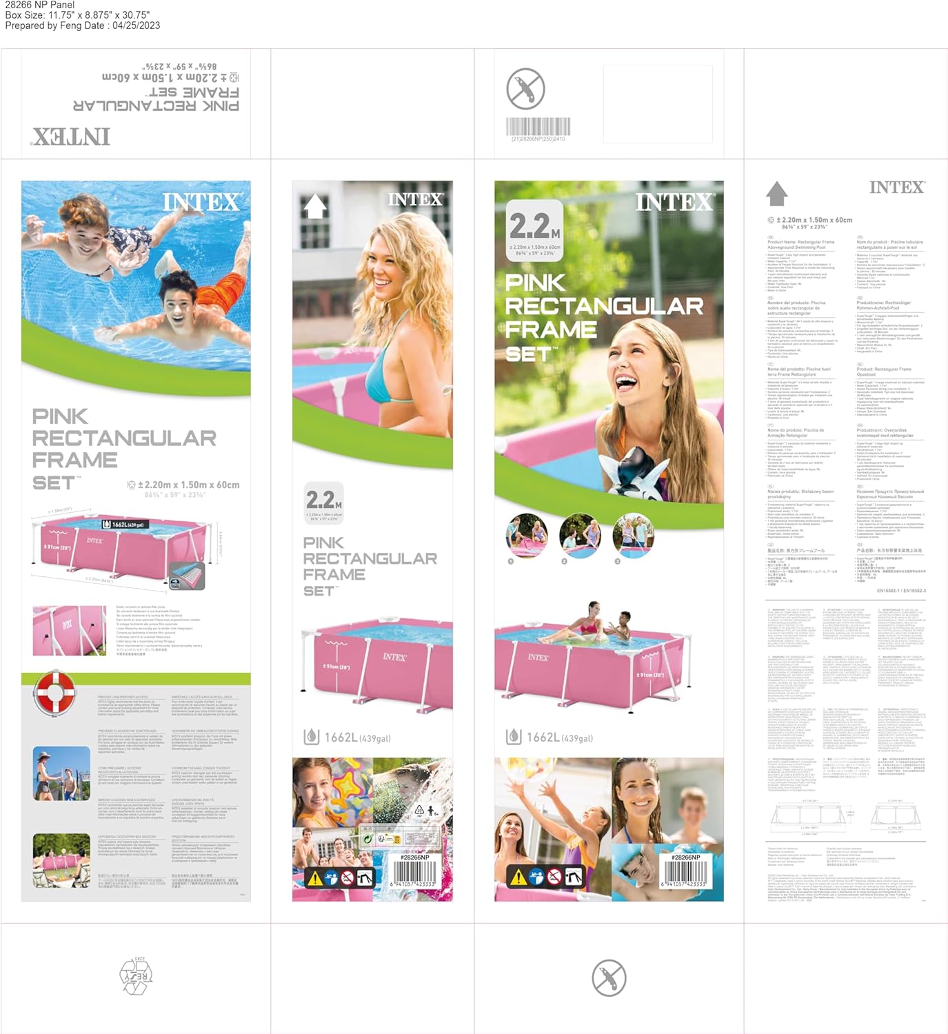 Intex Rectangular Frame Pool 2.2x1.5m Pink (No Filter)