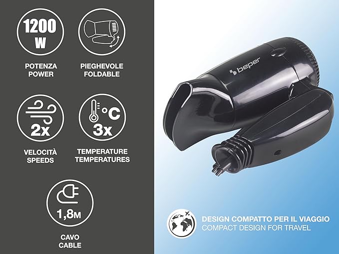 Beper Travel Hair Dryer Compact