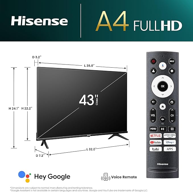 Hisense 43 Inch A4 Google Smart TV FHD 1080p