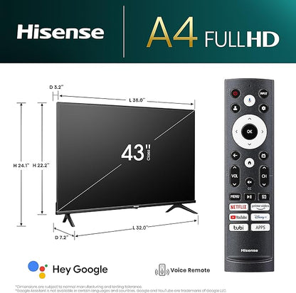 Hisense 43 Inch A4 Google Smart TV FHD 1080p