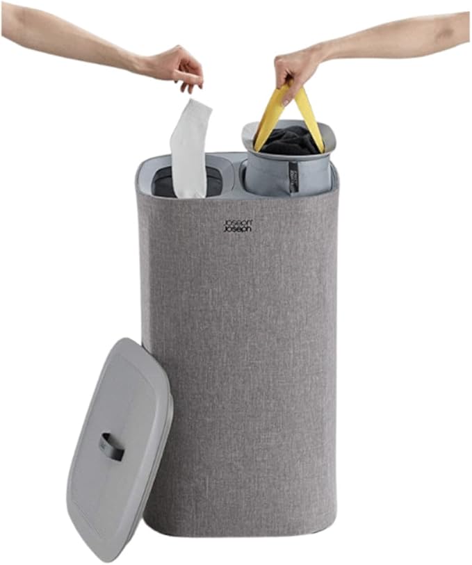 Joseph Joseph Tota Laundry Basket 60L 2 Compartment Grey
