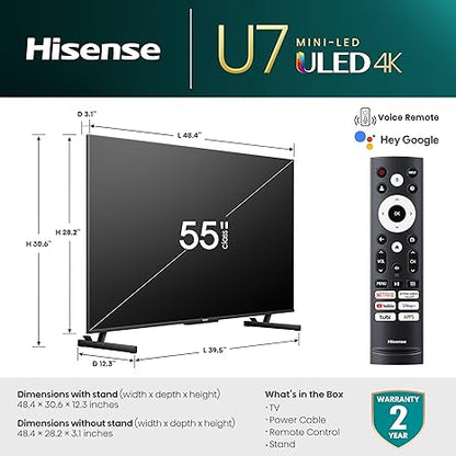 Hisense 55 Inch U7K Mini-LED ULED 4K Google TV 144Hz