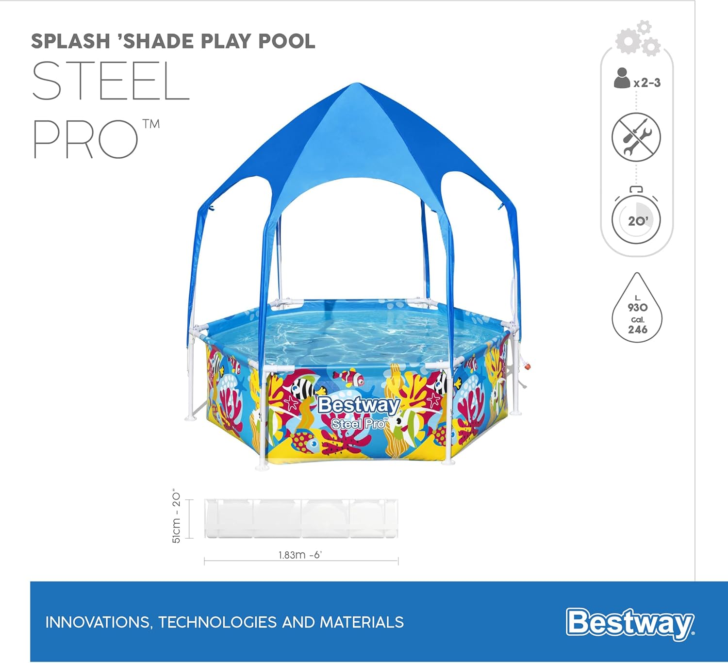 Bestway Power Steel Splash-in-Shade Play Pool