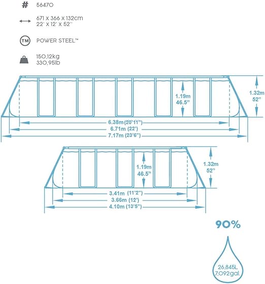 Bestway Power Steel Rectangular Pool 6.71m 26845L
