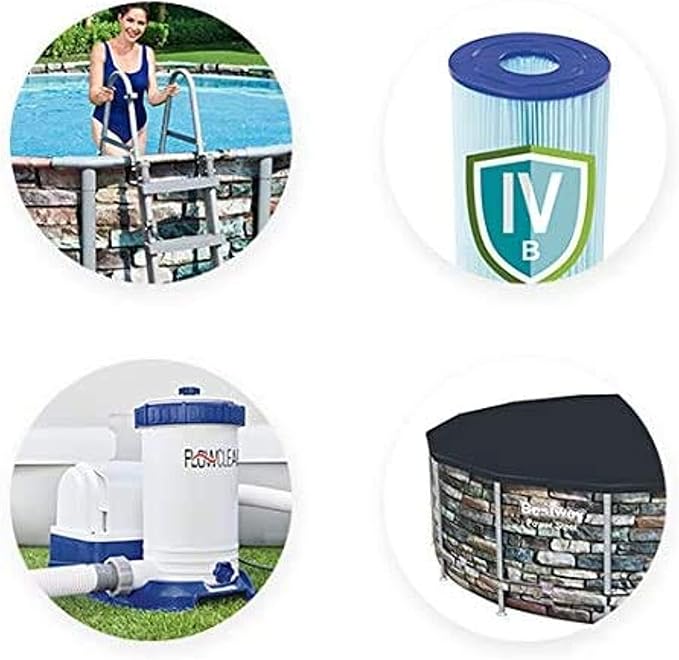 Bestway Power Steel Round Pool 6.1m 33240L Stone Print