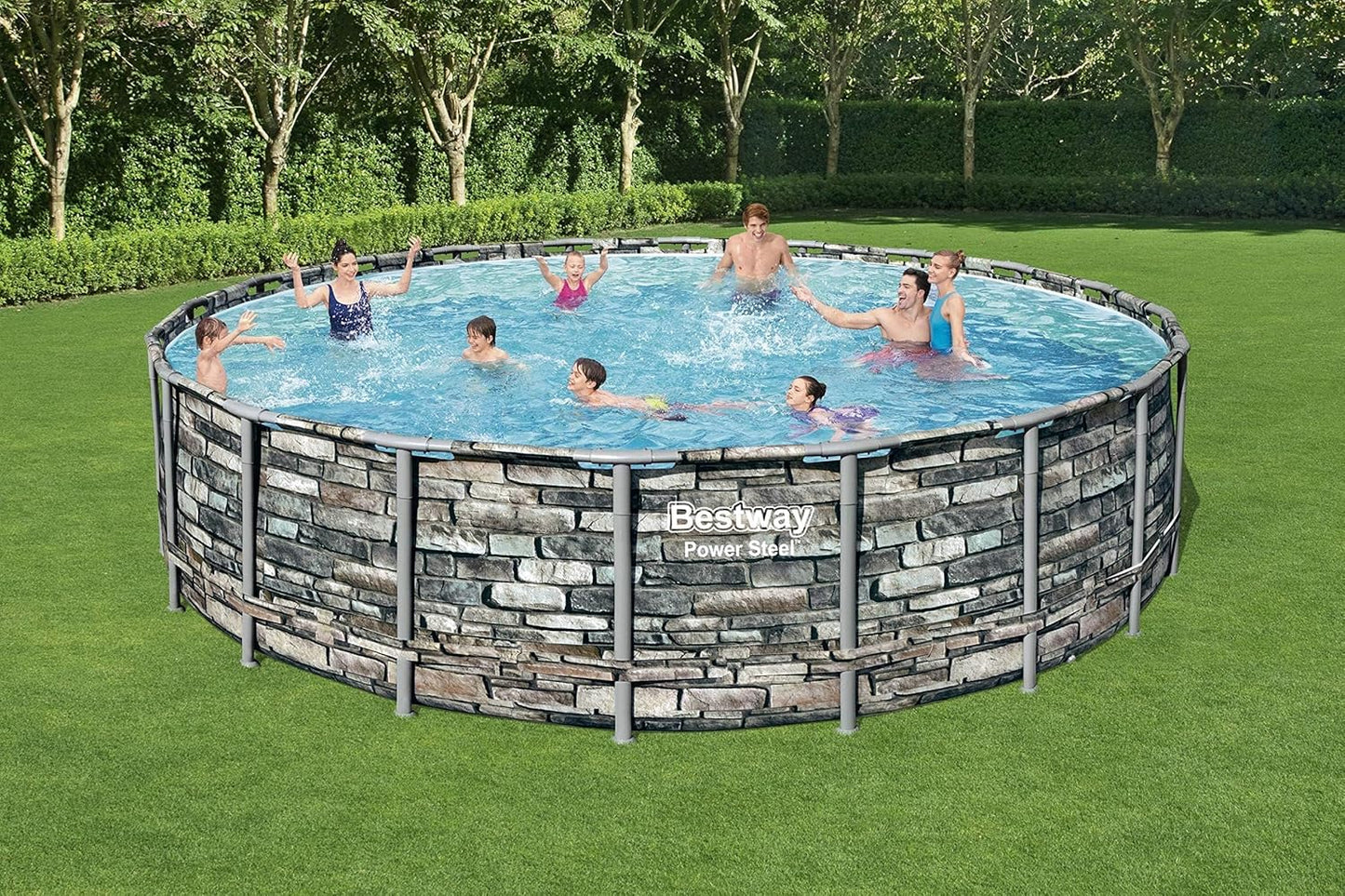 Bestway Power Steel Round Pool 6.1m 33240L Stone Print