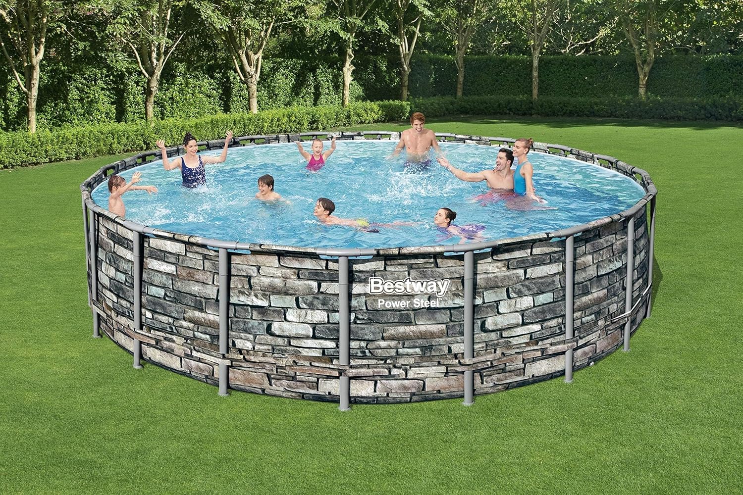 Bestway Power Steel Round Pool 6.1m 33240L Stone Print