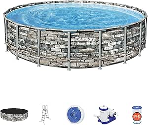 Bestway Power Steel Round Pool 6.1m 33240L Stone Print