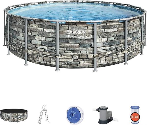Bestway Power Steel Round Pool 5.49m 26000L Stone Print