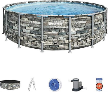 Bestway Power Steel Round Pool 5.49m 26000L Stone Print