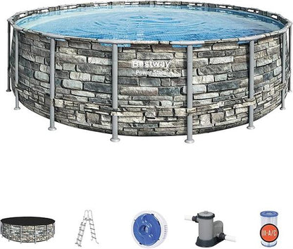 Bestway Power Steel Round Pool 5.49m 26000L Stone Print
