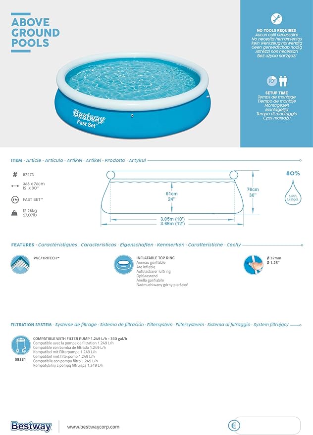 Bestway Fast Set Round Pool 3.66m 5377L