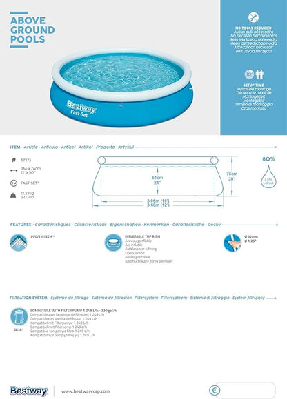 Bestway Fast Set Round Pool 3.66m 5377L