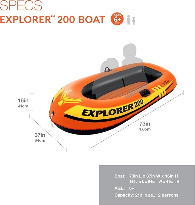 Intex Explorer 200 Inflatable Boat 2-Person 95KG
