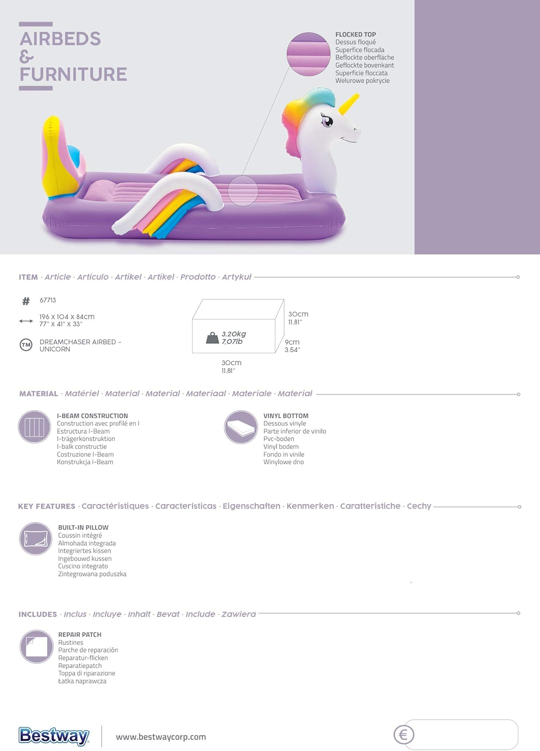 Bestway Dream Chaser Unicorn Airbed 1.96m x 1.04m